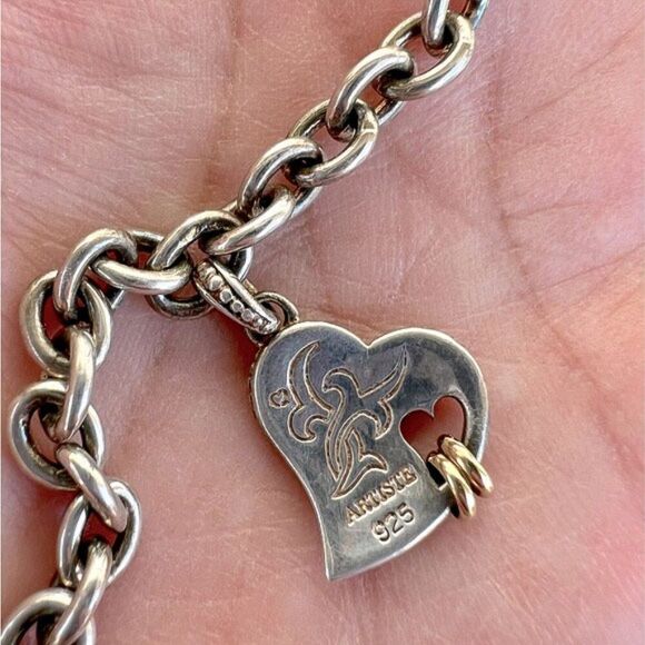 Rare Vintage Scott Kay Artiste Sterling Heart & 14K Love Rings Charm Bracelet
